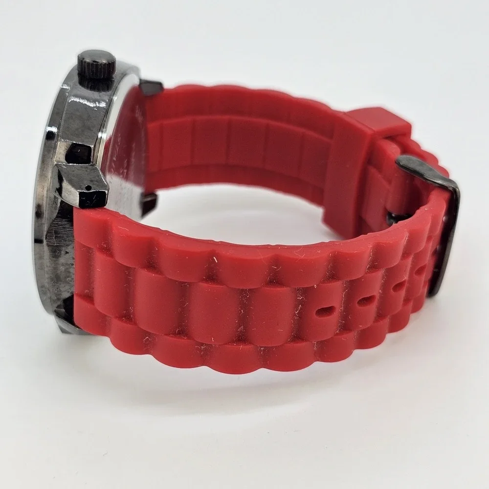 Folio Men's‎ Watch 50MM Black Dial Red Plastic Bands New Battery